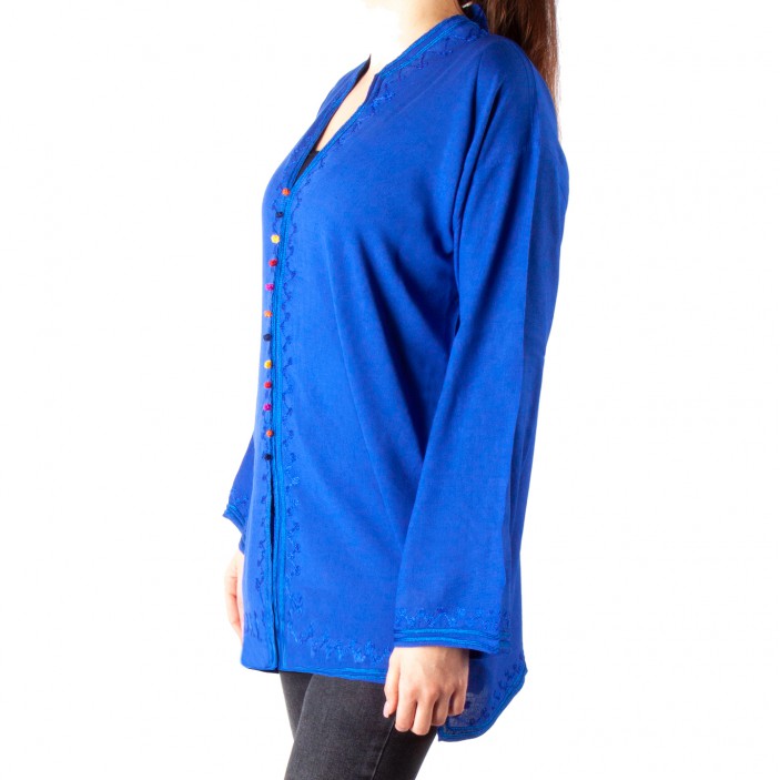 Niebieska bluzka ręcznie zdobiona w marokańskie wzory || Maroko Sklep
