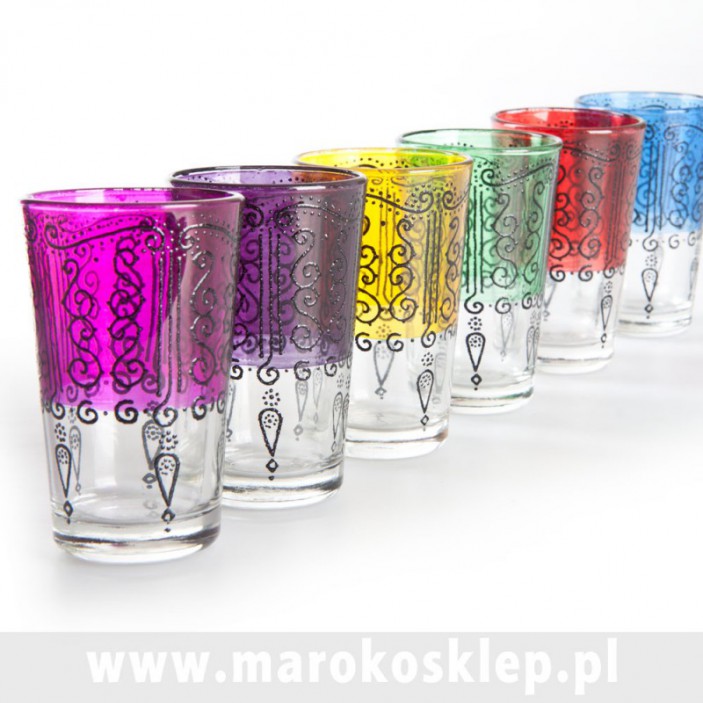 Marokańskie szklanki różnokolorowe zestaw 6sztuk || Maroko Sklep (1)