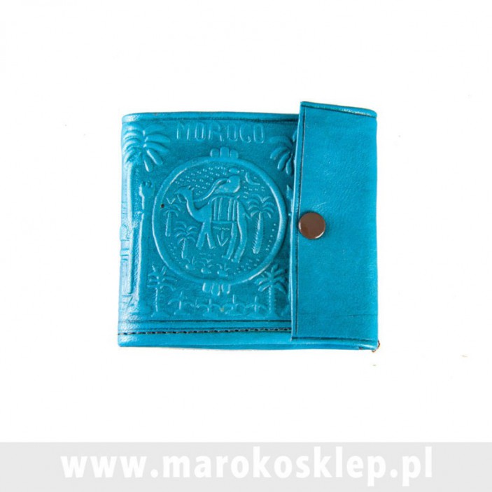 Skórzany portfel wykonany ręcznie w Maroku niebieski || Maroko Sklep