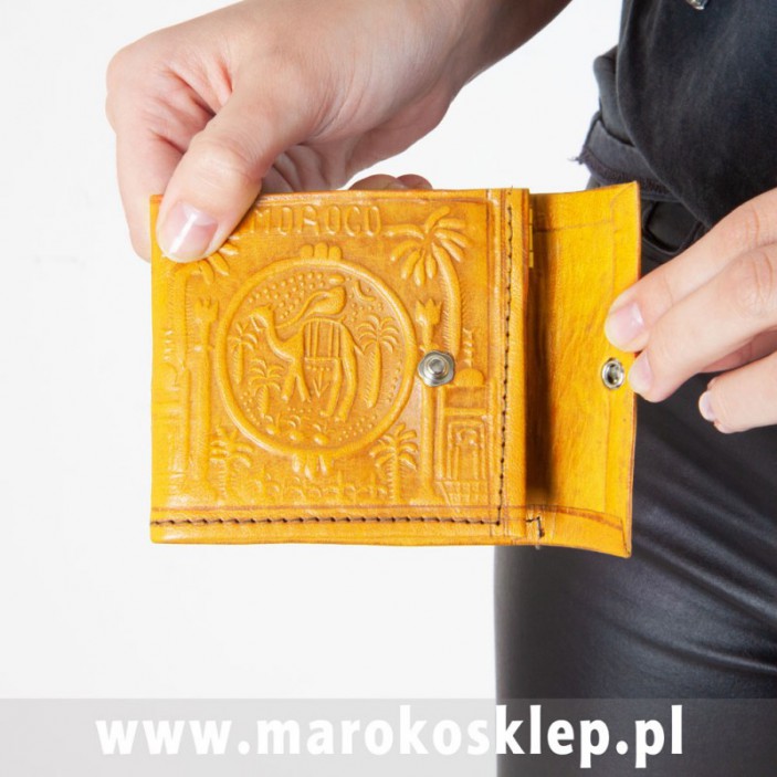 Skórzany portfel wykonany ręcznie w Maroku żółty || Maroko Sklep