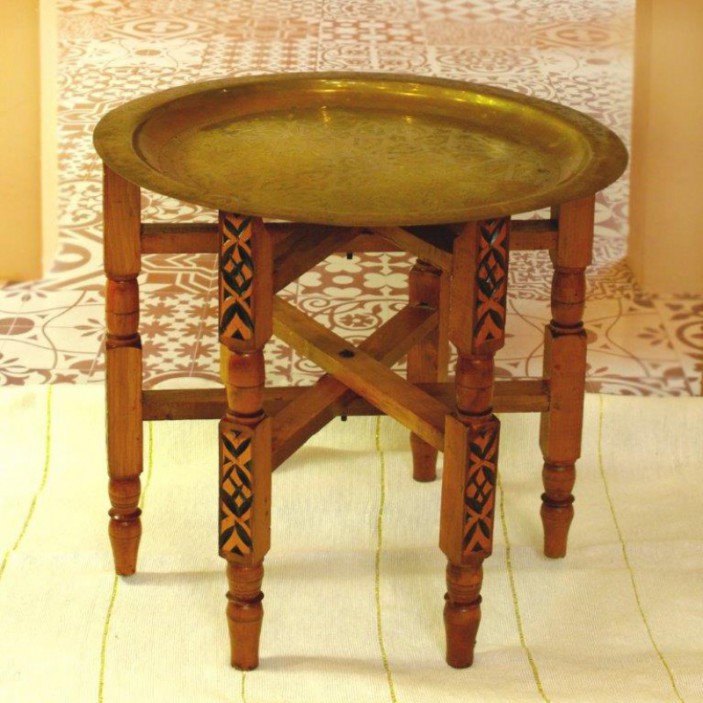 Marokański stolik z miedzianym blatem / tacą duży rozmiar || Maroko Sklep