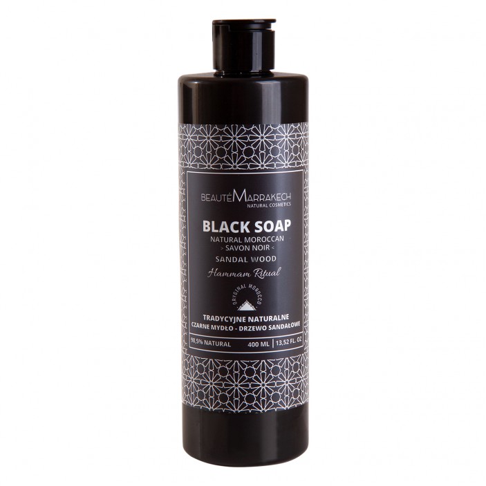 Naturalne czarne mydło Savon Noir o zapachu drzewa sandałowego - żel pod prysznic 400ml Beaute Marrakech || Maroko Sklep 