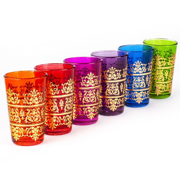 Marokańskie szklanki ręcznie zdobione różnokolorowe zestaw 6sztuk || Maroko Sklep (1)