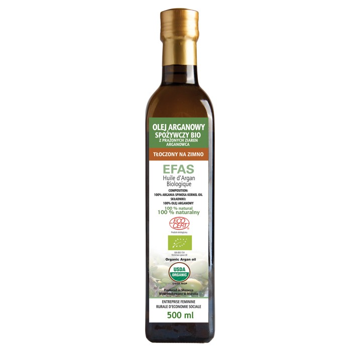 Olej arganowy spożywczy z certyfikatem ekologicznym Ecocert 500ml EFAS || Maroko Sklep
