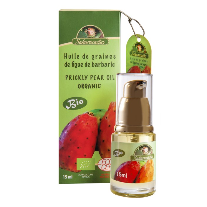 Olej z nasion opuncji figowej z certyfikatem ekologicznym Ecocert 15ml z pompką Saharacactus || Maroko Sklep
