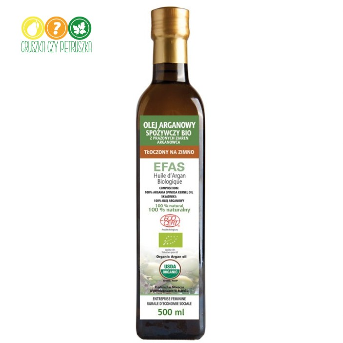 Olej arganowy spożywczy z certyfikatem ekologicznym Ecocert 500ml EFAS || Maroko Sklep