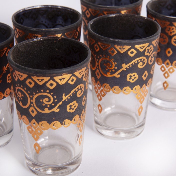Marokańskie szklanki z czarno-złoto wzorem 6 sztuk || Maroko Sklep (3)