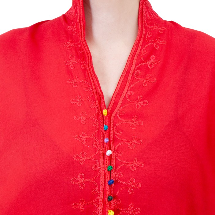 Czerwona bluzka ręcznie zdobiona w marokańskie wzory || Maroko Sklep (5)
