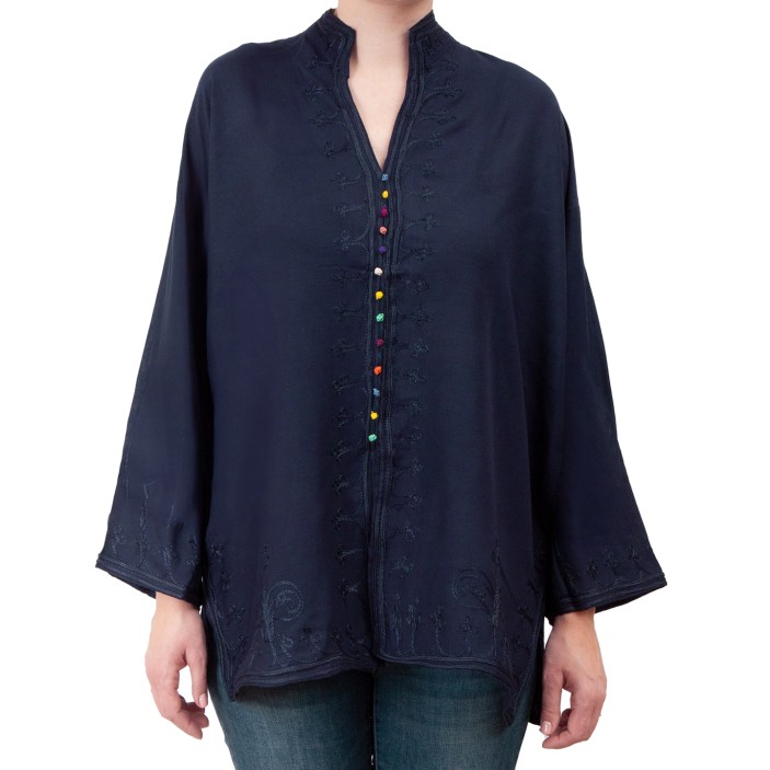 Granatowa bluzka ręcznie zdobiona w marokańskie wzory || Maroko Sklep (1)