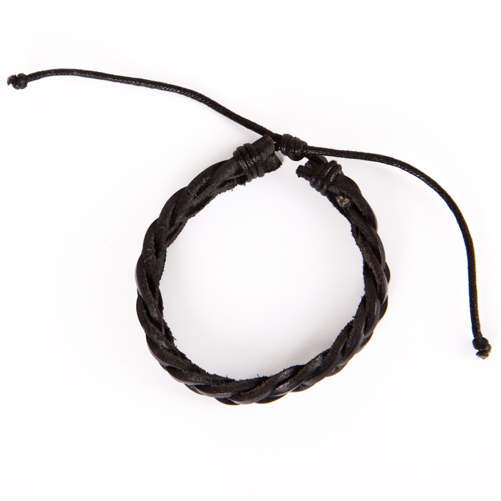 Bransoletka z naturalnej skóry czarna pleciona, regulowana || Maroko Sklep (1)