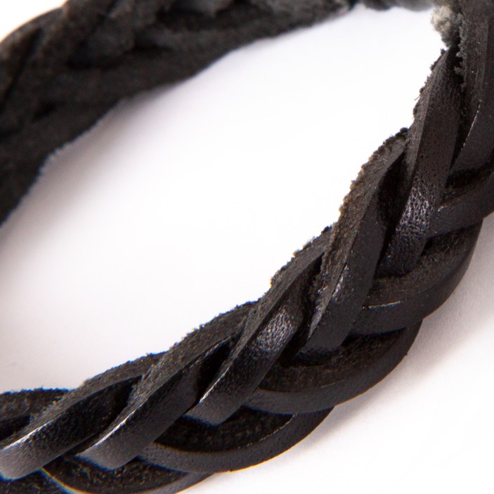 Bransoletka z naturalnej skóry czarna pleciona, regulowana || Maroko Sklep (3)