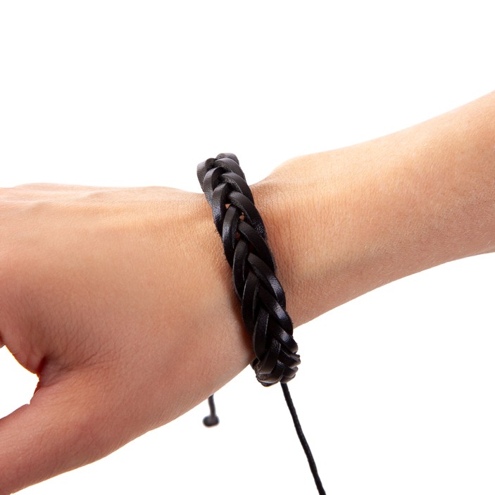 Bransoletka z naturalnej skóry czarna pleciona, regulowana || Maroko Sklep (4)