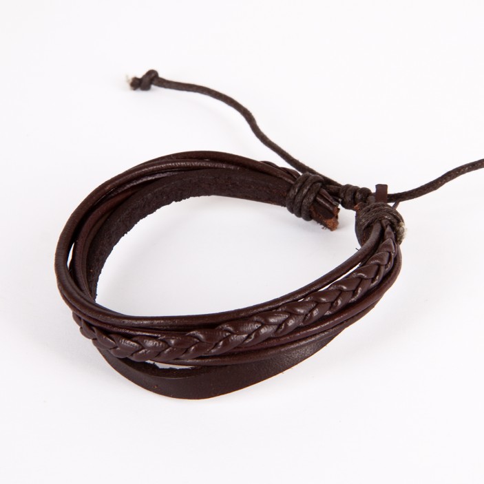 Bransoletka z naturalnej skóry ciemny brąz regulowana || Maroko Sklep (2)