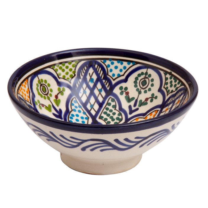 Marokańska miska wykonana z czerwonej gliny, szkliwiona na biało i pomalowana w czarne geometryczne wzory. Miseczka stylizowana na słynną ceramikę z miasta Fez. (1)