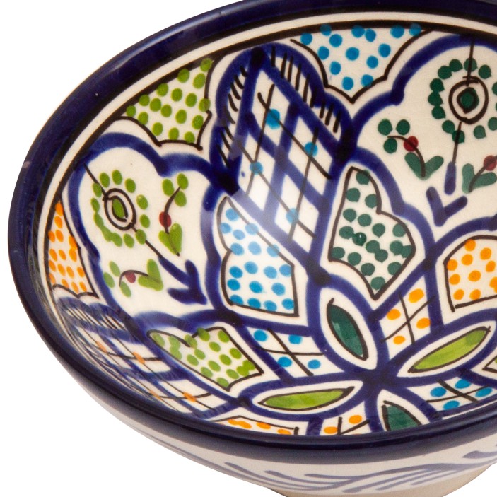 Marokańska miseczka w fantazyjne wzory w stylu Fezu granatowa  z kolorowymi dodatkami || Maroko Sklep (4)