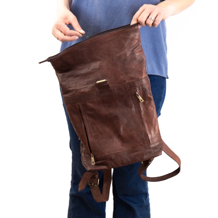 Plecak skórzany handmade z Maroka. Naturalna skóra, styl vintage, praktyczny i unikalny plecak na co dzień. (2)