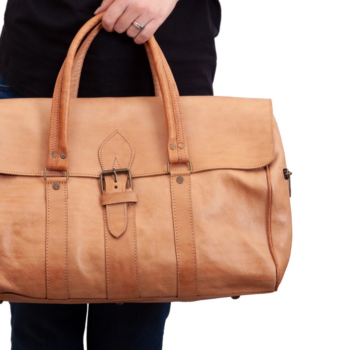 Torba podróżna handmade z Maroka. Skóra naturalna, pojemna, styl vintage, idealna na weekend i na prezent. (1)