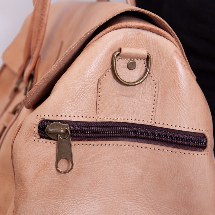 Torba podróżna handmade z Maroka. Skóra naturalna, pojemna, styl vintage, idealna na weekend i na prezent. (3)