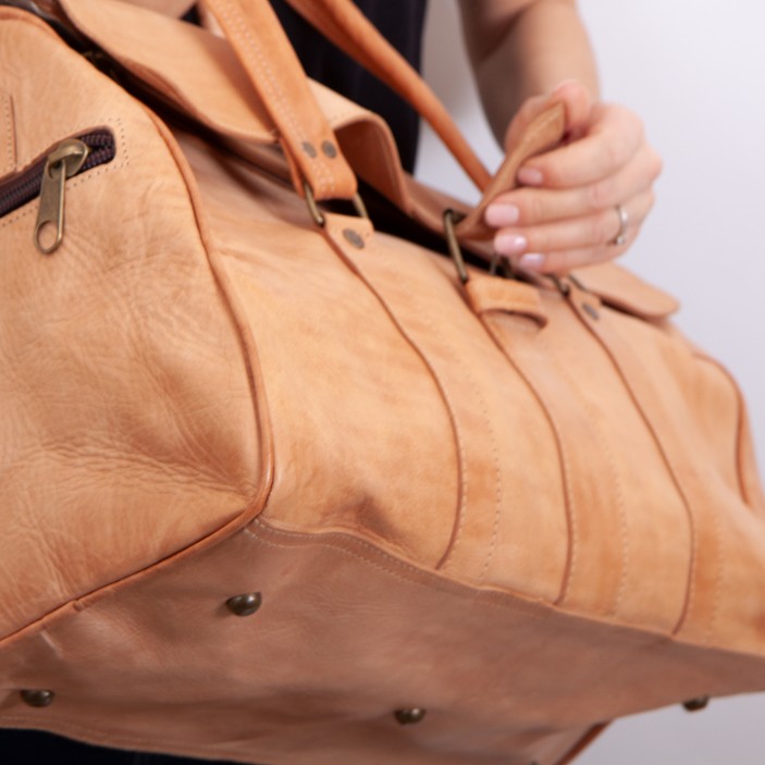 Torba podróżna handmade z Maroka. Skóra naturalna, pojemna, styl vintage, idealna na weekend i na prezent. (9)