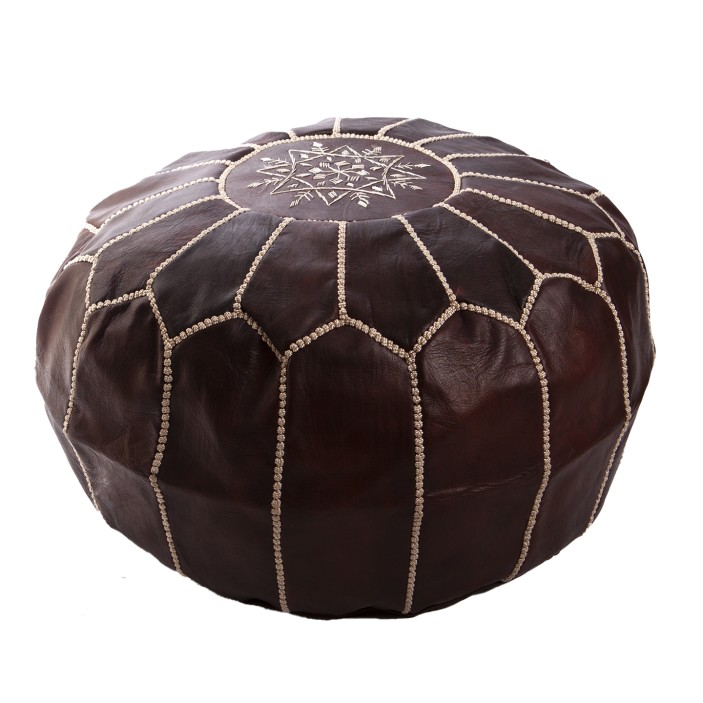 Marokańska pufa z naturalnej ciemnej skóry duża || Maroko Sklep (1)