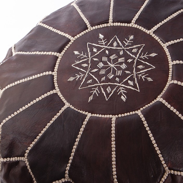 Marokańska pufa z naturalnej ciemnej skóry duża || Maroko Sklep (2)