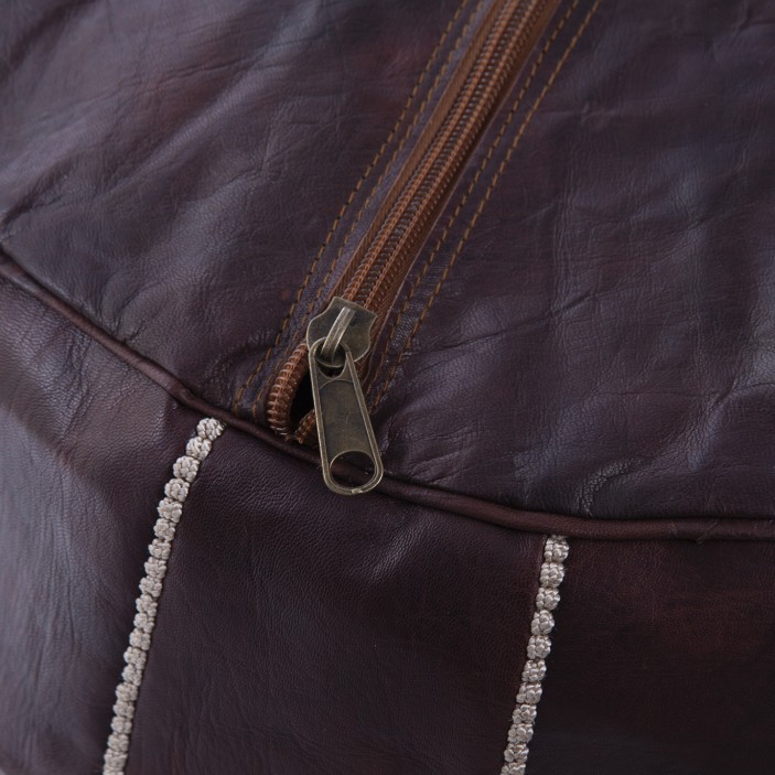 Marokańska pufa z naturalnej ciemnej skóry duża || Maroko Sklep (6)