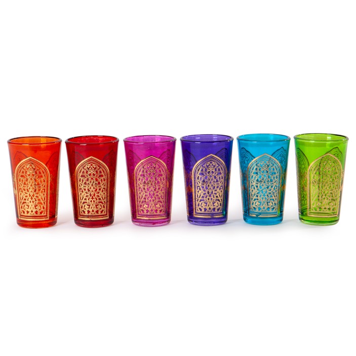 Marokańskie szklanki ręcznie zdobione różnokolorowe złotą bramą zestaw 6sztuk || Maroko Sklep (3)
