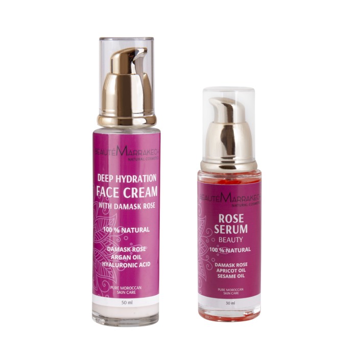 Zestaw kosmetyków do twarzy silnie nawilżających z różą damasceńską Beaute Marrakech || Maroko Sklep (1)