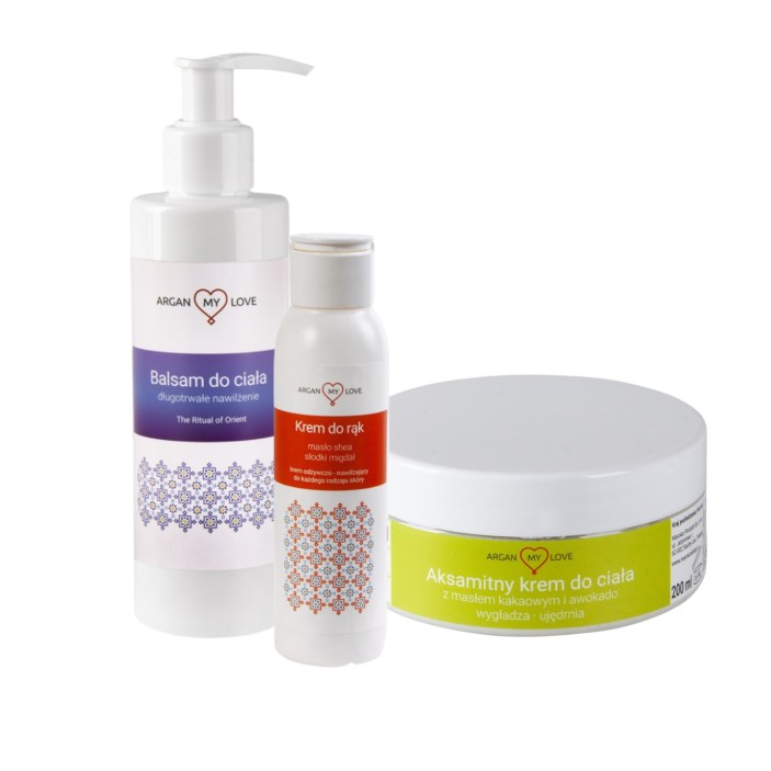 Zestaw marokańskich balsamów do pielęgnacji całego ciała i dłoni Argan My Love || Maroko Sklep (1)