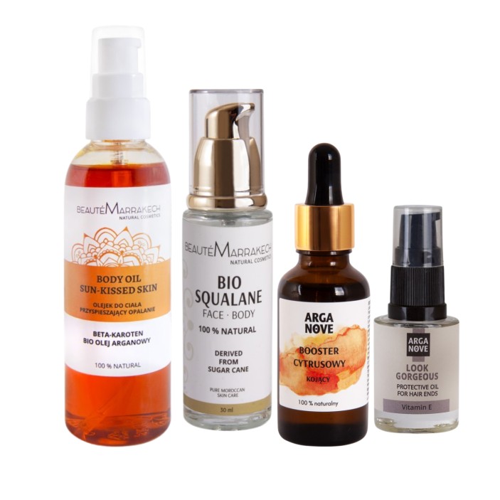 Zestaw kosmetyków  naturalnych, olejki do kompleksowej pielęgnacji twarzy, ciała i włosów || Maroko Sklep (1)