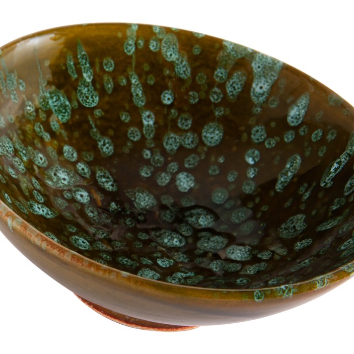 Ręcznie wykonana marokańska miseczka ceramiczna. Unikalny wzór w plamki na brązowym tle. Idealna na przekąski i drobiazgi (3)