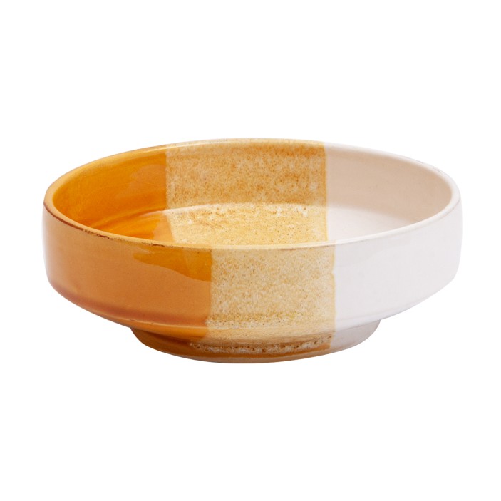 Ręcznie malowana miseczka z Agadiru. Unikalna ceramika w pasy: żółty, beż i biel. Idealna na przekąski. (1)