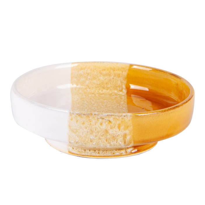 Ręcznie malowana miseczka z Agadiru. Unikalny design w pasy: żółty, beż i biel. Ceramika artystyczna. (1)