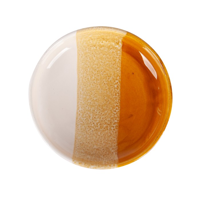 Ręcznie malowana miseczka z Agadiru. Unikalny design w pasy: żółty, beż i biel. Ceramika artystyczna. (2)