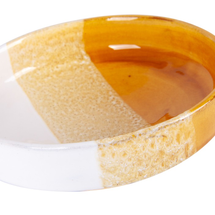 Ręcznie malowana miseczka z Agadiru. Unikalny design w pasy: żółty, beż i biel. Ceramika artystyczna. (4)