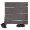 mini: Grafitowy pled bawełniany w paski. Ręcznie tkana narzuta z chwostami. Nowoczesny dodatek w stylu skandynawskim i loft. (1)
