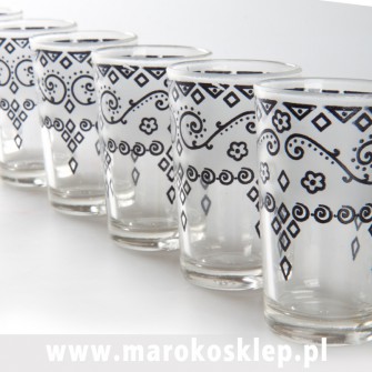 Marokańskie szklanki czarne wzory zestaw 6sztuk  Maroko Sklep