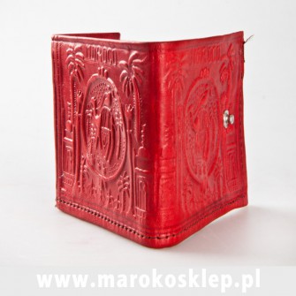 Skórzany portfel wykonany ręcznie w Maroku czerwony | Maroko Sklep|