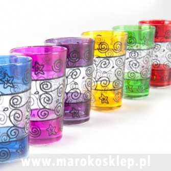 Marokańskie szklanki ręcznie zdobione różnokolorowe zestaw 6sztuk  Maroko Sklep