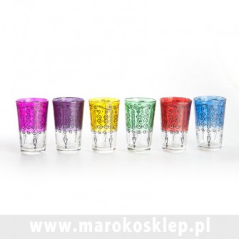 Marokańskie szklanki różnokolorowe zestaw 6sztuk | Maroko Sklep|