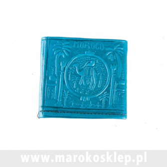 Skórzany portfel wykonany ręcznie w Maroku niebieski | Maroko Sklep|