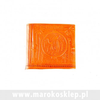 Skórzany portfel wykonany ręcznie w Maroku pomarańczowy | Maroko Sklep|