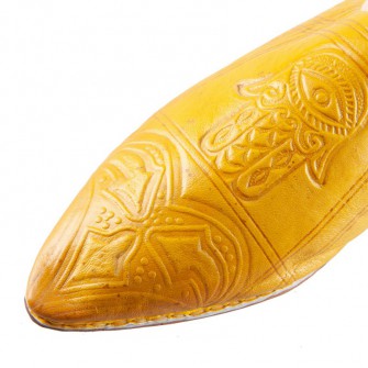 Babusze skórzane tradycyjne  w marokańskie wzory ręka Fatimy żółte | Maroko Sklep|