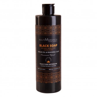 Naturalne czarne mydło Savon Noir z olejem arganowym i odżywczą glinką Rhassoul  żel pod prysznic 400ml Beaute Marrakech  Maroko Sklep 