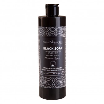 Naturalne czarne mydło Savon Noir o zapachu drzewa sandałowego  żel pod prysznic 400ml Beaute Marrakech  Maroko Sklep 