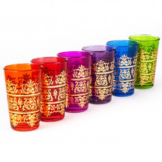 Obrazek dla: Marokańskie szklanki ręcznie zdobione różnokolorowe zestaw 6sztuk  Maroko Sklep