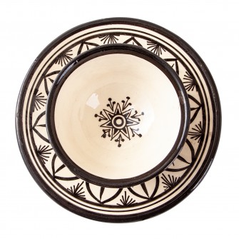 Marokański zestaw talerz z miseczką ręcznie zdobiony w orientalne wzory | Maroko Sklep|