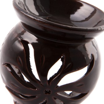 Ceramiczny kominek "magiczne światło" do wosku i olejków eterycznych ciemny brąz | Maroko Sklep|