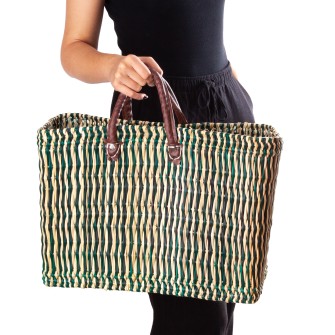Koszyk pleciony shopper bag ze skórzanymi rączkami | Maroko Sklep|