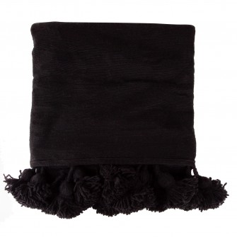 Bawełniany pled narzuta na łóżko 190x190 cm z modnymi pomponami czarny  Maroko Sklep